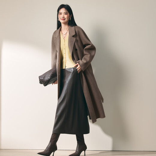Eveli Jiang Xin endorses the store's hottest camel hair mulberry silk high-end double-sided woolen coat wool coat for women winter day warm brown pre-sale December 27th XS 80-90Jin Jin is equal to 0.5 kg