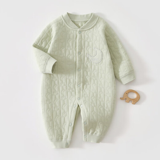 JOYNCLEON baby clothes autumn and winter pure cotton jumpsuit newborn season male and female baby quilted warm folio clothes rompers, middle opening star and moon green 73cm 6-9 months, weight 7.2-9kg