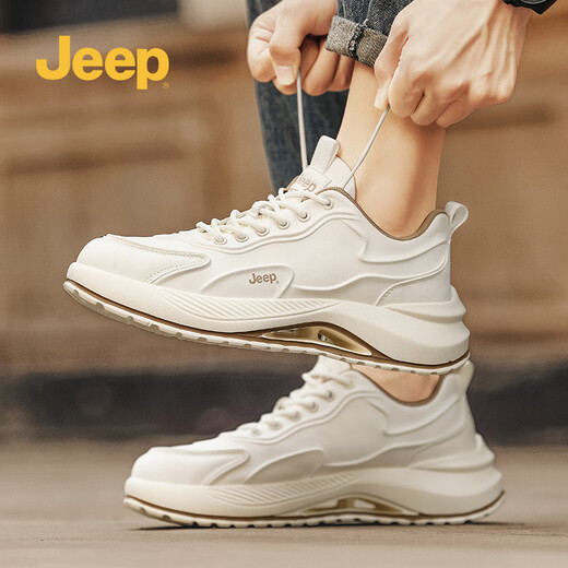 Jeep men's shoes spring and autumn 2025 new leather business casual sports shoes retro dad shoes comfortable coconut shoes