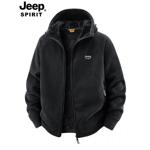 JEEP SPIRIT Jeep Polar Fleece Jacket Men's Autumn and Winter Young and Middle-aged Loose Large Size Casual Jacket Coldproof Plus Velvet Thickened Dark Gray Velvet 2518A Hooded 2XL Recommended 145-160Jin Jin equals 0.5 kg