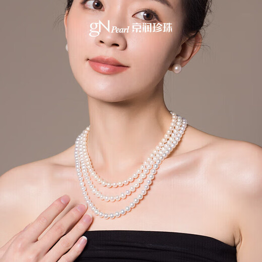 Jingrun Pearl Necklace S925 Silver Shaohua Selected Near Round Highlight Freshwater Pearl Necklace for Mother’s Birthday Gift for Women