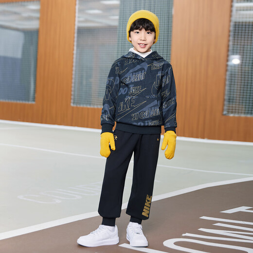 NIKE Nike all-print tops + pants thin velvet suit for boys and girls 2025 winter trendy and fashionable children's 2-piece set