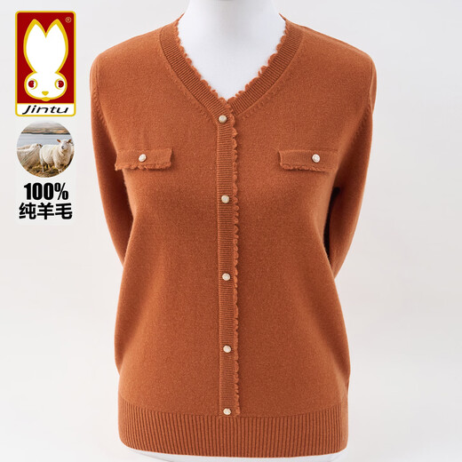 Jintu brand 100% pure wool sweater 2025 autumn and winter new style middle-aged women's mother's sweater fashionable knitted sweater top gray 100 pure wool L recommended 90-105Jin Jin equals 0.5 kg