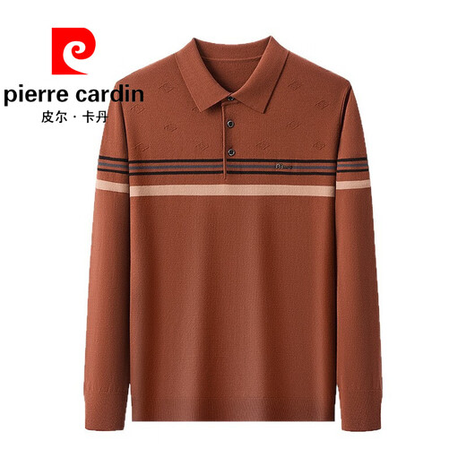 Pierre Cardin Spring and Automne NOUVEAU BUCUPAGE CONCUTÉE CASBRICAL T-shirt long à manches longues Polo à rayures en tricot mince d'âge moyen. Chemise GY12808 Brown Camel M Suggestion-125Jin [Jin est égal à 0,5 kg]