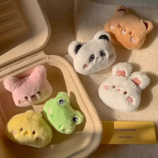 Cartoon plush brooch cute bear doll doll frog cat rabbit bag charm diy bunny 1 pack