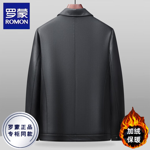 罗蒙（ROMON）皮衣夹克男士秋冬季厚款加绒中年爸爸装外套皮衣夹克翻领仿皮大衣 黑色 XL 【建议125-140斤】