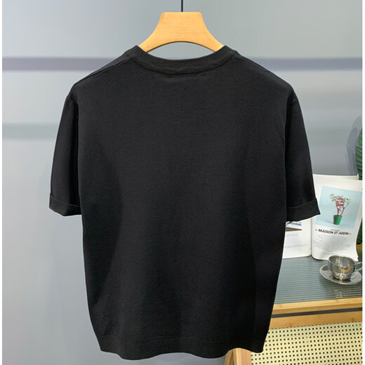 White mercerized cotton ice silk knitted henley shirt for men cool breathable slim short-sleeved sweatshirt half-button henley collar t-shirt cool silk knitted henley shirt white 3XL