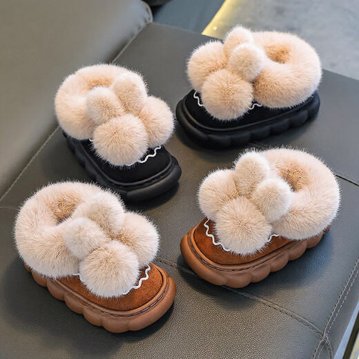 Winter children's cotton slippers bag with heel for boys and girls indoor non-slip warm plus velvet cotton shoes for babies medium and large children's wool slippers Upgraded version of melon red bag heel 12 28/29 size (inner length 17CM suitable for feet 16