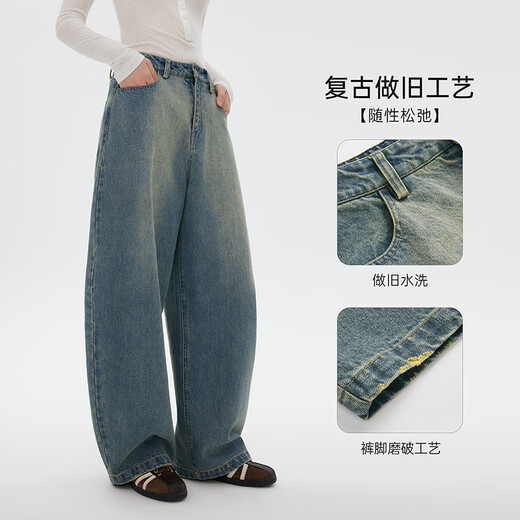 Asuka and New Wine Loose High Waist Jeans for Small Women 2025 Autumn New Casual Slim Scimitar Pants Indigo HCH07 M