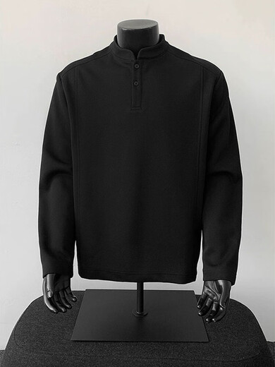 Yingtang Henry collar sweatshirt men's spring and autumn heavy base polo shirt loose casual jacket top men BCYMG-T42 light gray M