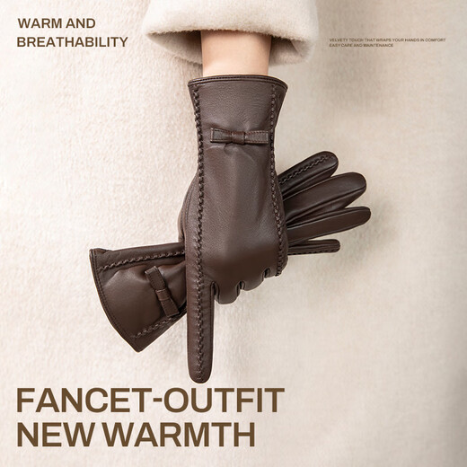 FANCET sheepskin gloves for women winter velvet warm finger gloves driving touch screen bow leather gloves gift box