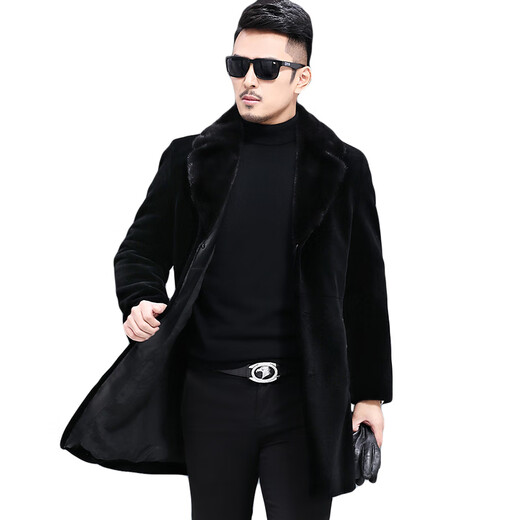 Куртка Rofagy из натуральной кожи, мужская меховая куртка средней длины, цельный мех из овечьей шерсти, толстое норковое пальто с воротником из меха, шерстяная куртка, черная, 2XL 185/54