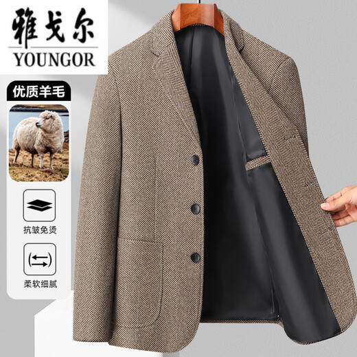 Генеральный директор Yageol Wool Suit осень и зимний шерстяной мужской бизнес-обычный однодневная куртка среднего возраста Slim Fit Fit Hot Western Grey XL [135-150JIN [JIN равно 0,5 кг]]]