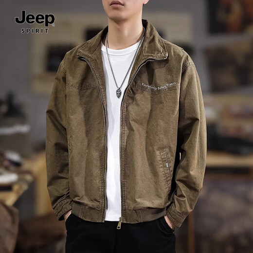 JEEP SPIRIT jacket men's autumn and winter American retro pilot loose thickened handsome casual men's work jacket men's brown XL suitable weight 145-160Jin Jin equals 0.5 kg