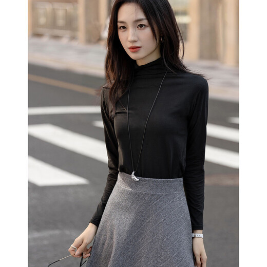 Demana Gentle Mask T Winter Commuting Half Turtle Collar Right Shoulder Bottoming Shirt Highly Elastic Fat-Inclusive Women's T-Shirt