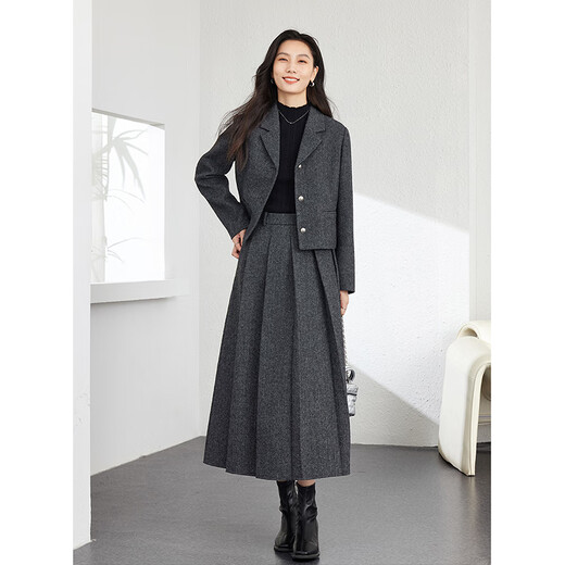 Fanciman wool suit suit for women autumn and winter new high-end light luxury wool suit dark floral gray M