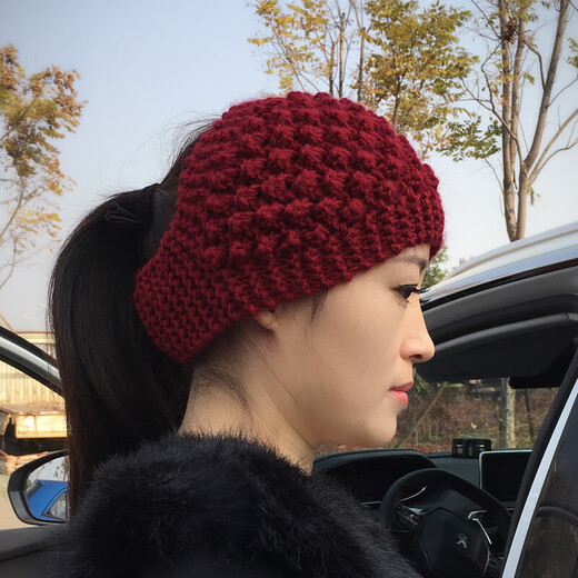 Autumn and winter hand-knitted warm ear protection woolen hat ultra-wide headband headband hair accessories headgear artifact Korean retro pineapple bean deep khaki
