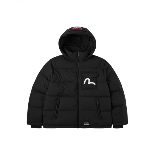 EVISU Fushen 2025 Autumn Seagull and Slogan Hooded Printed Down Jacket Men's Black S