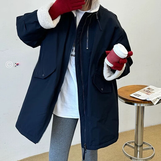 
ROAR UTHAUG2025 winter new Korean version of lamb fur loose medium length parka overcomes women's waist-hugging slimming plus velvet thickened coat card green warm plus velvet M Recommended 90-105Jin [Jin equals 0.5 kg]
