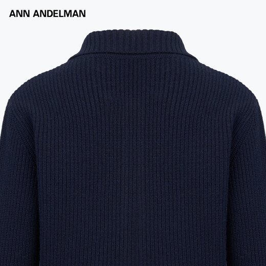 ANN ANDELMAN Official Direct Autumn and Winter Sweater Women's Slim Lapel Lace Contrast Color Wool Cardigan Jacket Navy Blue XS