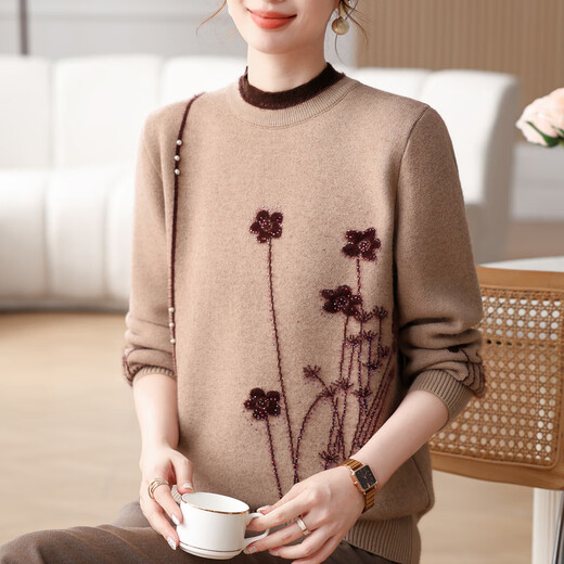 Hodo middle-aged mother winter clothing plus fleece sweater women's 2025 new sweater middle-aged and elderly half turtleneck bottoming shirt top