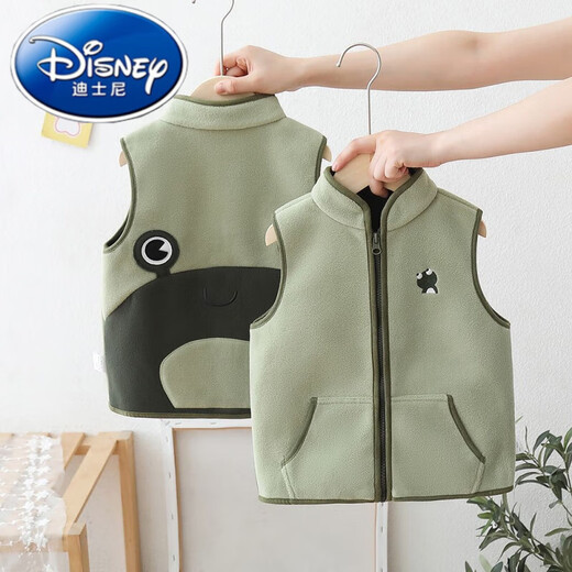 Disney children's velvet vest autumn and winter new style medium and large children's polar fleece vest jacket boys and girls warm green 110 recommended height 100-110cm