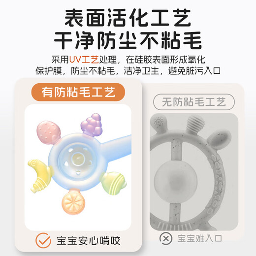 HOY BELL baby teether, molar stick, anti-eating, hand-pacifying teether during oral period, rattle toy, fruit powder 4 months+