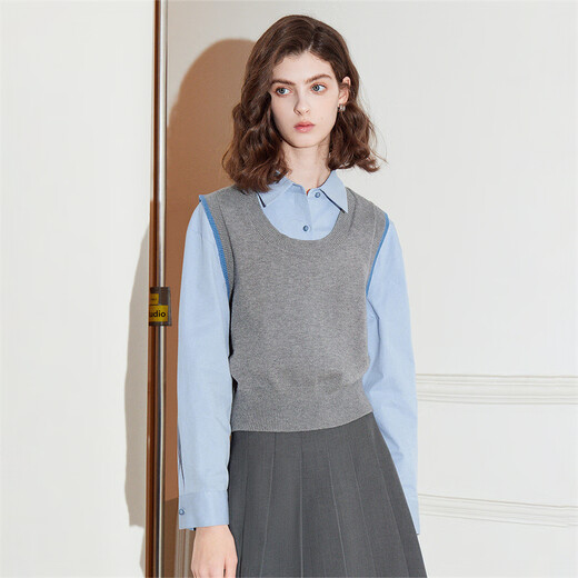 Chuyu love embroidered shirt for women 2025 new autumn style simple versatile solid color top pure cotton shirt sky blue XL