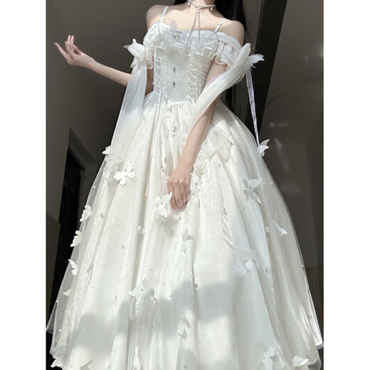 Evening Dress Female Princess Dress 2025 New Adult Ceremony Dress Birthday Party Lolita Dress Sweet and Elegant White S 75Jin Jin is equal to 0.5kg -80Jin Jin is equal to 0.5kg. Card code shoots large