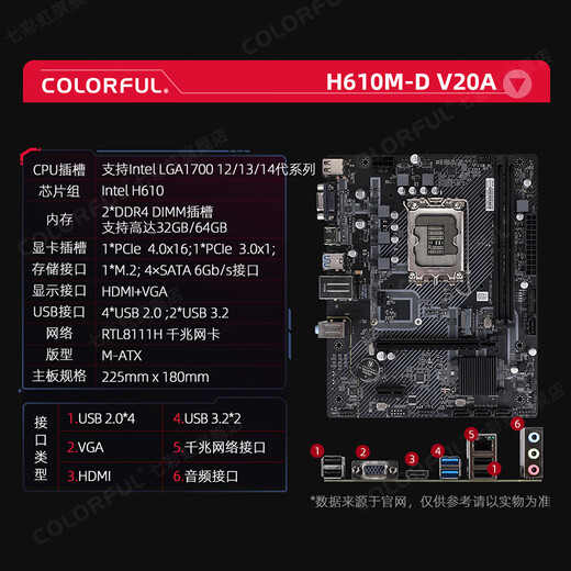 Colorful Intel B760 H610 avec Intel i3 12100F 14e génération 14100F Carte U Set H610M-D D4 V20 12e génération 丨 i3 12100 丨 Graphique compatible au cœur