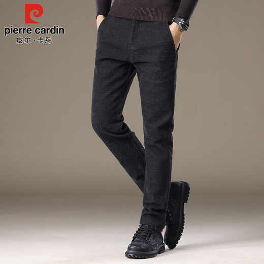 Pierre Cardin business casual pants for men in autumn and winter, trendy thickened woolen pants for middle-aged and young people, men's elastic trousers, black 30