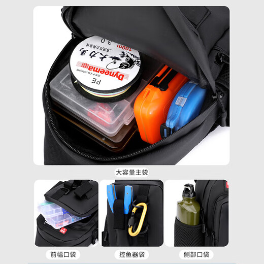 Banasalua bag multi-functional diagonal waist bag for river fishing, single shoulder fishing gear bag, waterproof and convenient fishing rod bag storage bag, camouflage black - canvas scratch-proof, free rod strap