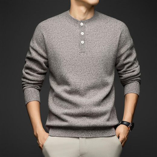 DVW international brand men's wool sweater autumn and winter new round neck Henry collar thickened retro color profile sweater high-end green S (165) suitable for 100-120Jin Jin equals 0.5 kg