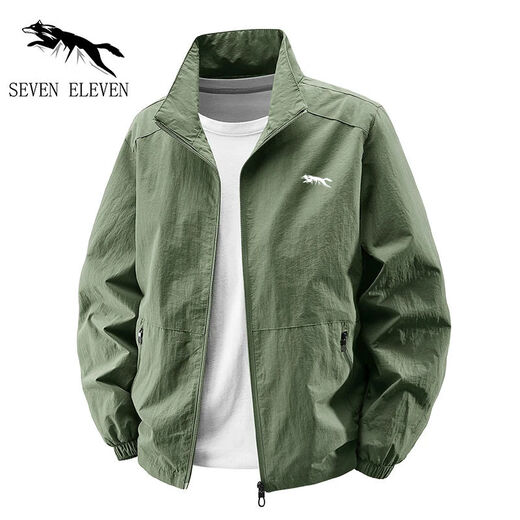 Broken Code Wolf Jacket Men's Spring Autumn Winter 2025 New Casual Stand Collar Windproof Waterproof Plus Velvet Warm Jacket Trendy Xiaoqi-5277 Military Green Thin Section 2XL Suitable for 150-165Jin Jin is equal to 0.5 kg