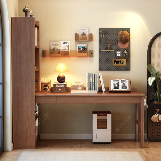 Huixun solid wood corner desk bookshelf integrated table bedroom corner computer desk student home study table corner workbench walnut color #desk + bookshelf 124cm*60cm*182cm desktop length 100cm