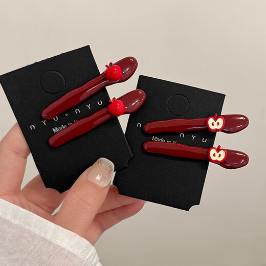 Anchor red apple hair clip for women's forehead side bangs clip for seamless broken hair duckbill one-word clip hair clip hair accessory burgundy apple bangs clip - front + back