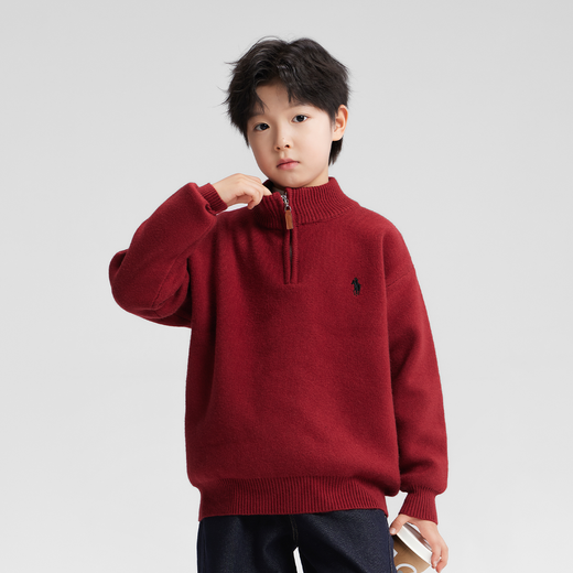 Zuoxi Boys' Sweater Half Zipper Autumn and Winter Clothes 2025 New Children's Sweater Boys Top Trendy Red 150