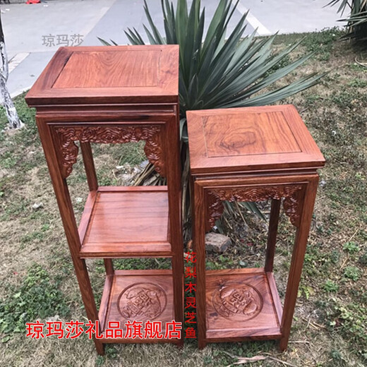 琼玛莎红木花架花几实木雕花架花梨木花架多层盆景架落地置物架红木底座 鸡翅木镂空65CM698二层