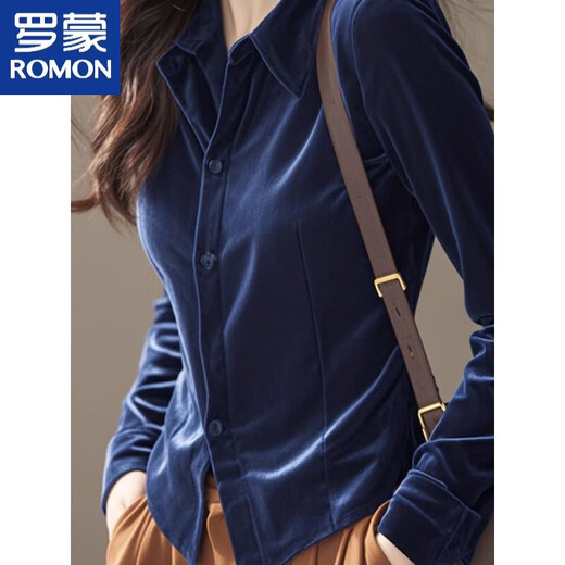 Lomon gold velvet bottoming shirt in autumn and winter, beautiful, high-end and temperamental top, super good-looking, unique and unique shirt, navy blue L 110-120Jin Jin is equal to 0.5 kg