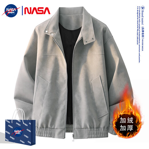 WHIM NASA American Retro Bomber Jacket Men's 2025 Autumn Trendy Brand Loose and Versatile Casual Men's Winter Style Gray XL (Recommended 140-160 Jin Jin equals 0.5 kg)