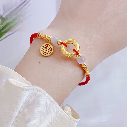 Chow Tai Fook Women's 999 pure gold Xiaofu brand zodiac year transfer bead braided gold peace buckle blessing brand anklet gold peace buckle blessing brand anklet