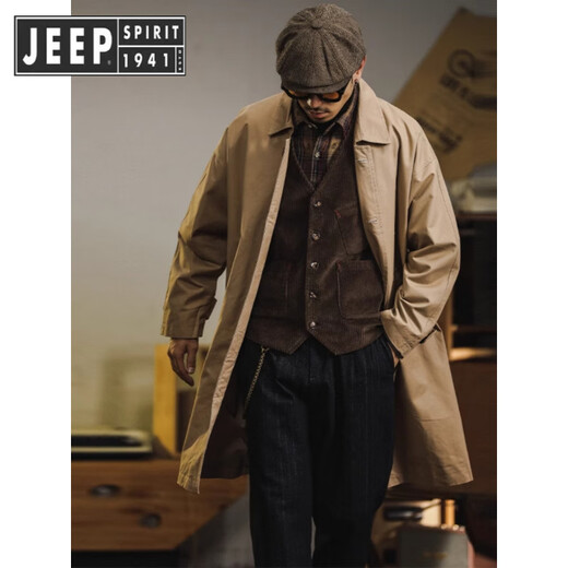 JEEP SPIRIT Jeep Large Size American Retro Windbreaker Jacket Men's Mid-Length Spring Autumn British Elf Men's Loose Casual Cotton Black Selection of Good Products XL Recommended 140-160 Jin Jin is equal to 0.5 kg