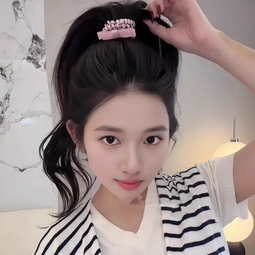 Xincong bow phone cord hair band new style high-end hair tie sweet versatile hair band headwear temperament black