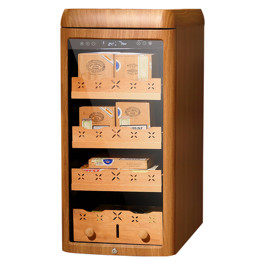 VINGARDE cigar cabinet, constant temperature and humidity cigar humidifier, refrigerator, ionized ammonia purifier, WiFi intelligent control, variable frequency compressor, air-cooled, frost-free, cedar wood alcohol nourishment, home box, naked nourishment, 2nd generation, yellow wood grain, inverter model, 600-800 pieces, 118L
