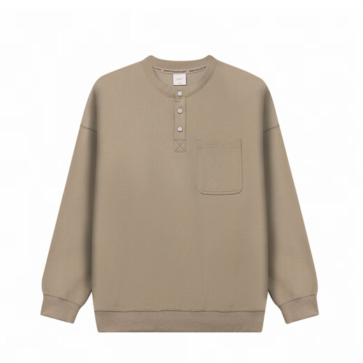 GWIT Henry collar silhouette American classic spring and autumn loose top bottoming shirt trendy long-sleeved thick cotton T-shirt for men soft black_BLACK M