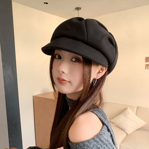 Meilunmei Korean style woolen cloud beret hat for women in autumn and winter Internet celebrity versatile octagonal hat casual fashion literary painter hat E-525 khaki woolen cloud hat M