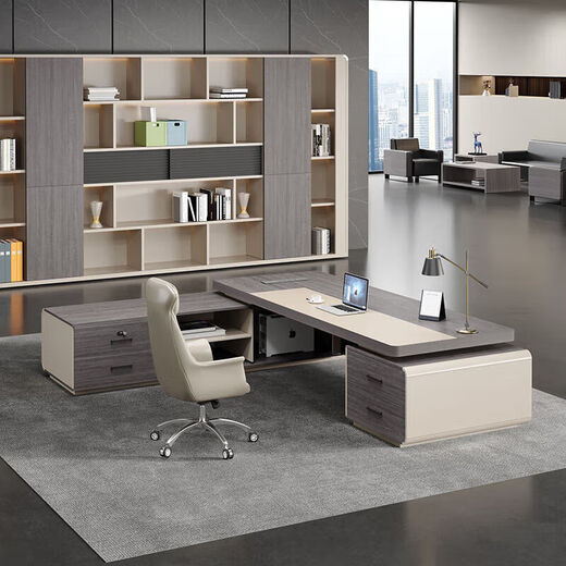 Light luxury boss desk desk simple modern executive desk chairman general manager office desk and chair combination aluminum alloy strip 2.0 boss desk + 2.4 bookcase + boss chair