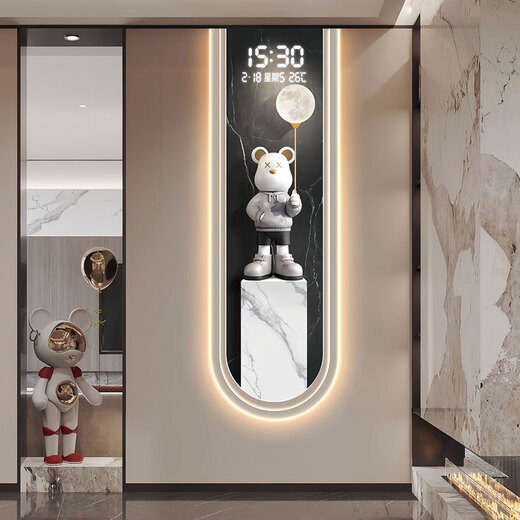 Elektronische Uhr Hängende Wand Langstreifen modernes Licht Luxus Wohnzimmer Wanli Wanduhr gewalttätiger Bär High-End-Eingang vertikaler Streifen Dekoration 14699 [mit digitaler Displayuhr] 60*180 cm x reguläres Malerei ohne leichten Stil [digitaler Display-Bildschirm + Power Bank Bank