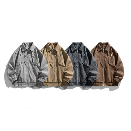 Classic car lapel retro leather jacket men's washed PU leather handsome American casual motorcycle jacket dark gray M