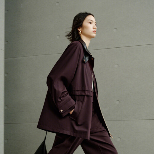 Peacebird [Same Model in Shopping Mall] Zhang Jingyi The same blackberry Bath style hunting jacket 25 windbreaker jacket A1BBF3524 Fig purple XS 150